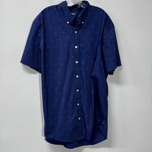 Izod Nautical Shirt Blue Casual Button Down  Relaxed Fit XLT Shirt Sleeve